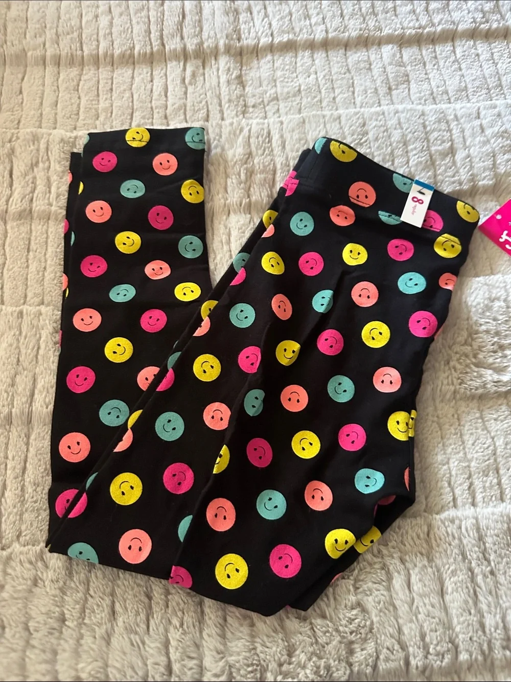Justice Black Leggings with Neon Smiley Dot Print